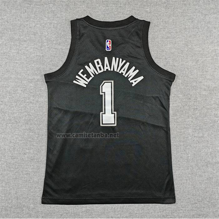 Camiseta Nino San Antonio Spurs Victor Wembanyama NO 1 Ciudad 2025-26 Negro